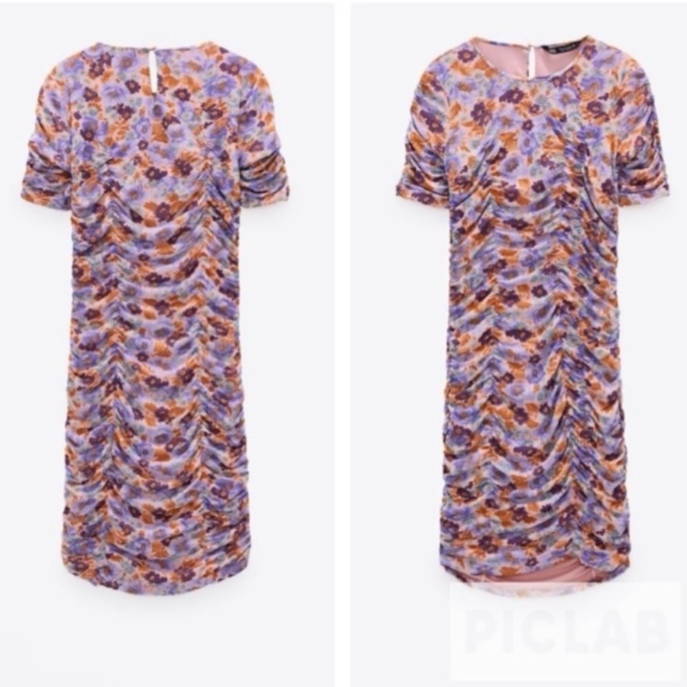 Zara Purple Print Ruched Mini Dress - Picture 6 of 17